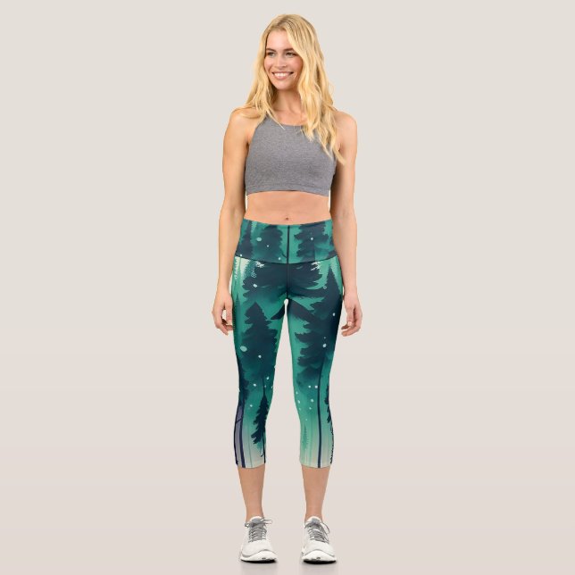 Pine Forest Landscape Capri Leggings (Front)