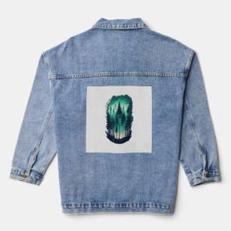Pine Forest Landscape Denim Jacket