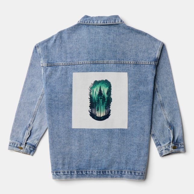 Pine Forest Landscape Denim Jacket (Back)