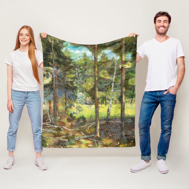 Pine forest painting  watercolor fleece blanket (In Situ)