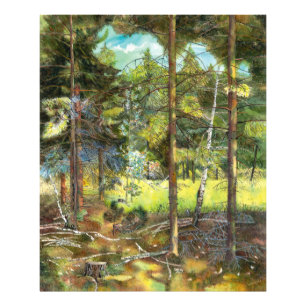 Pine forest painting  watercolor photo print