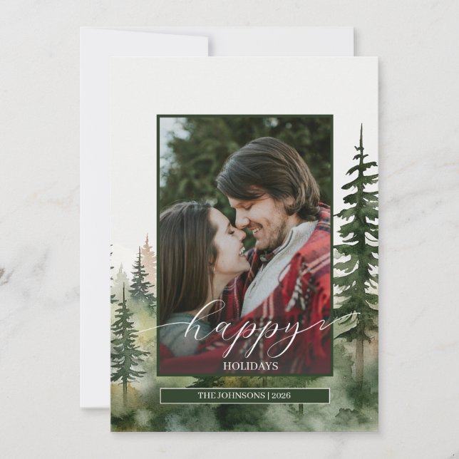 Pine Forest Photo Holiday Card (Front)