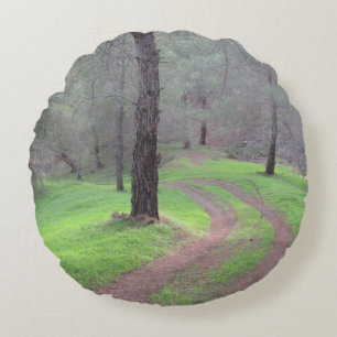Pine Forest Road Round Pillow
