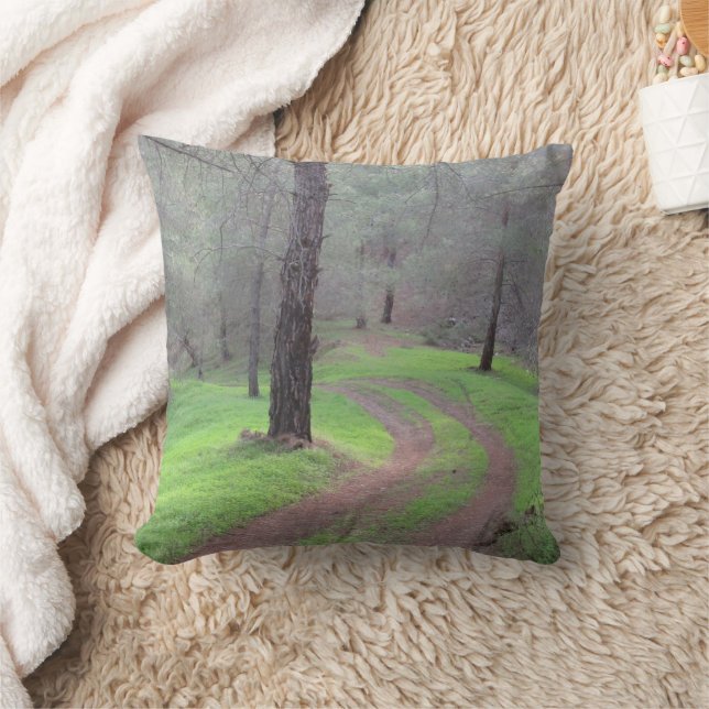 Pine Forest Road Throw Pillow (Blanket)
