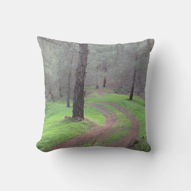 Pine Forest Road Throw Pillow (Front)