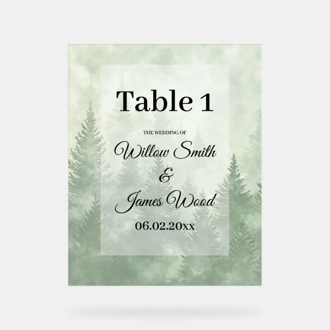 Pine Forest Rustic Minimalist Country Wedding Acrylic Sign (Front)