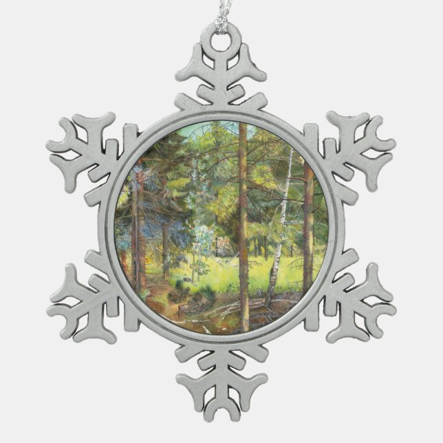 Pine forest snowflake pewter christmas ornament (Front)