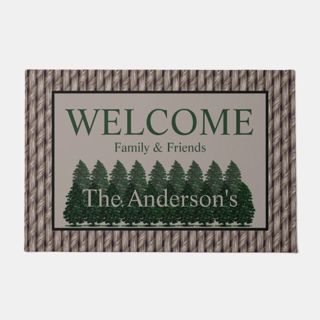 Pine Forest Welcome Family & Friends Faux Weave Doormat (Front)