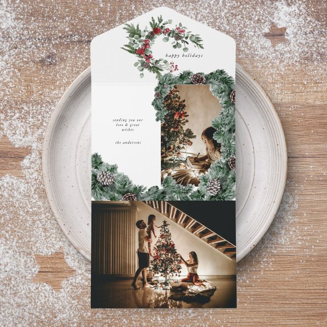 Pine Forest Winter Greenery Personalized Photo All In One Invitation (Creator Uploaded)