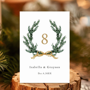 Pine Garland Wreath Gold and Green Wedding Table Number