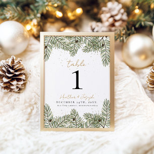Pine & Gold Christmas Foliage Wedding  Table Number