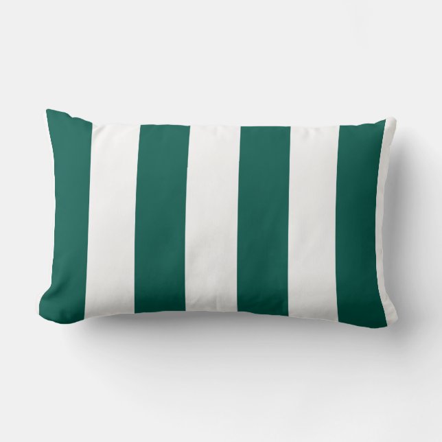 Pine Green and White Bold Vertical Stripes Lumbar Pillow (Front)
