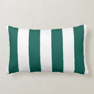 Pine Green and White Bold Vertical Stripes Lumbar Pillow
