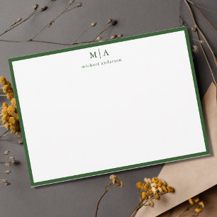 Pine Green Classic Border Monogram Correspondence Card