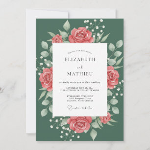Pine Green Classic Botanical Wedding Invitation