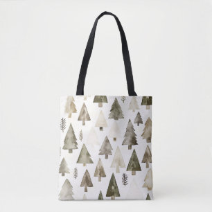 Pine Green Cream Christmas Trees Tote Bag
