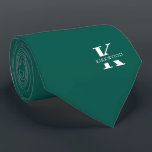Pine Green Elegant Monogram   Name | One-Sided Tie<br><div class="desc">An elegant one-sided necktie featuring a bold white monogram across a deep Pine Green background. On top of this monogram sits your first or last name spelled out in all capitals letters. Over 40 unique colors are available in both one-sided and two-sided versions. You can browse them by clicking the...</div>