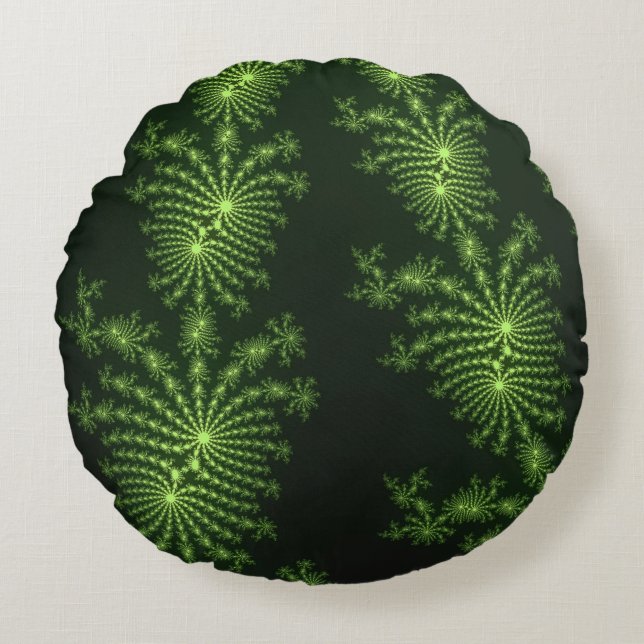 Pine Green Fractal Art Design Round Pillow (Front)