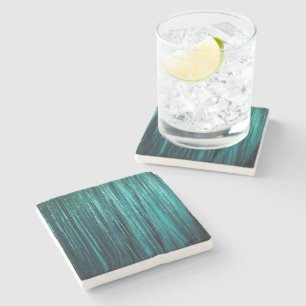 Pine Green Glam Glitzy Tinsel Stripes Stone Coaster