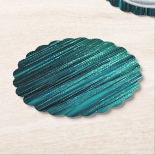 Pine Green Glitzy Tinsel Stripes Christmas Paper Coaster