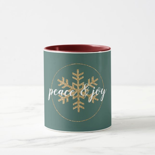 Pine Green Gold Glitter Snowflake Mug (Center)