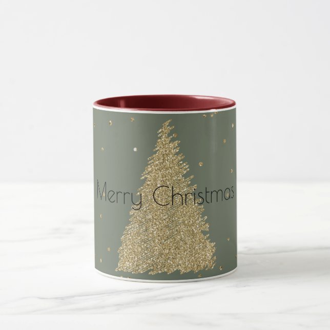 Pine Green Gold Glitter Sparkle Christmas Tree     Mug (Center)