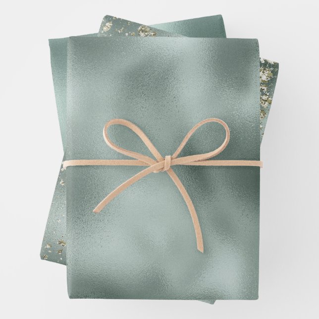 Pine Green Gold Glitter Wrapping Paper Sheet (In situ)