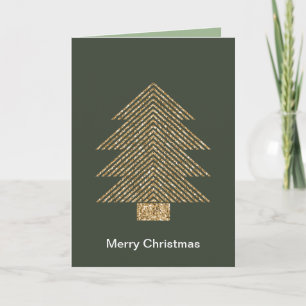 Pine Green Gold Glitzy Glitter Christmas Tree Card
