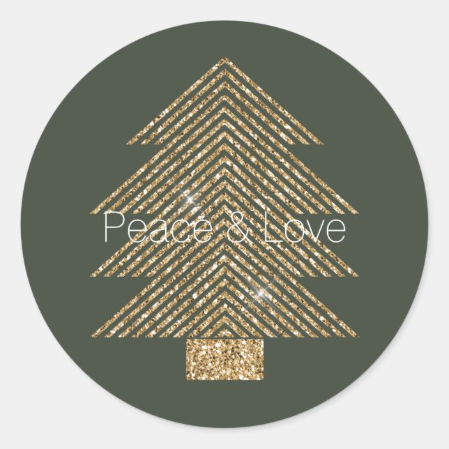 Pine Green Gold Glitzy Glitter Christmas Tree     Classic Round Sticker (Front)