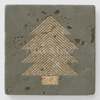 Pine Green Gold Glitzy Glitter Christmas Tree     Stone Coaster