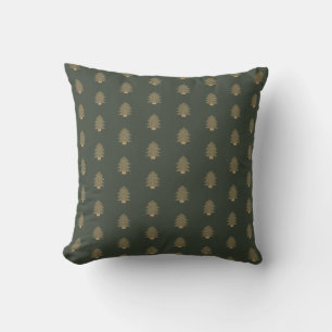 Pine Green Gold Glitzy Glitter Christmas Trees Throw Pillow