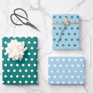 Pine Green Ice Blue white polka dot Wrapping Paper Sheet