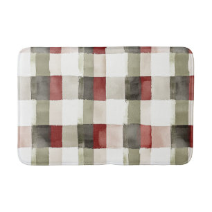 Pine Green Ivory Red Stripes Christmas Bath Mat