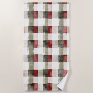 Pine Green Ivory Red Stripes Christmas Beach Towel