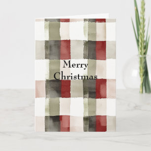Pine Green Ivory Red Stripes Christmas Card