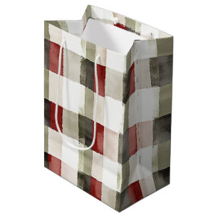 Pine Green Ivory Red Stripes Christmas Medium Gift Bag