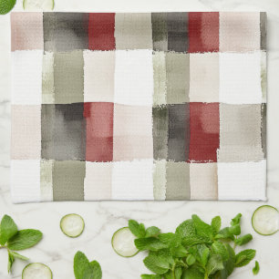 Pine Green Ivory Red Stripes  Kitchen Towel