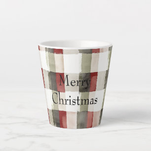 Pine Green Ivory Red Stripes  Latte Mug