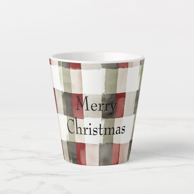 Pine Green Ivory Red Stripes  Latte Mug (Front)