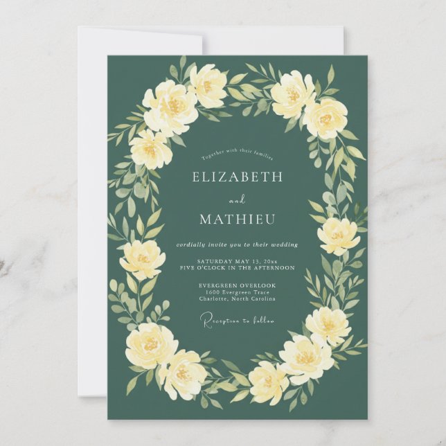 Pine Green Majestic Botanical Wedding Invitation (Front)