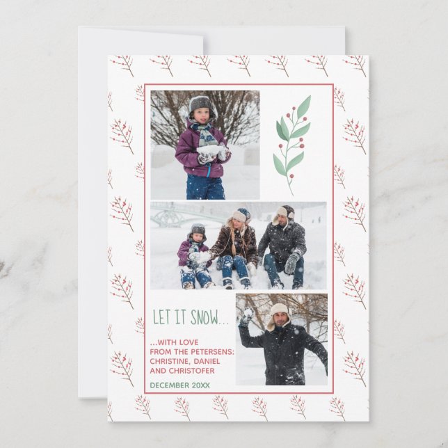 Pine green pink berries family photo holiday (Front)