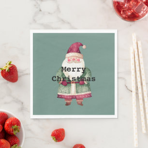 Pine Green Red Merry Christmas Santa Napkin