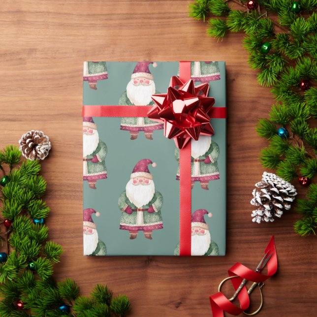 Pine Green Red Merry Christmas Santa Wrapping Paper (Holiday Gift)
