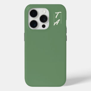 Pine Green Solid Colour White Initials iPhone 15 Pro Case