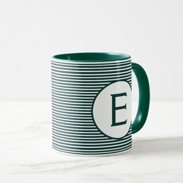 Pine Green Stripe Monogram Mug (Front Right)