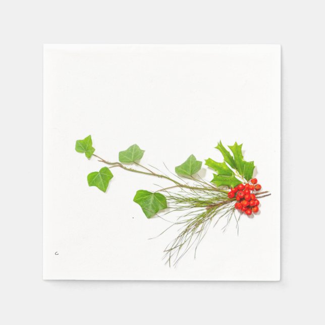 Pine, holly, ivy, berry paper napkin (Front)