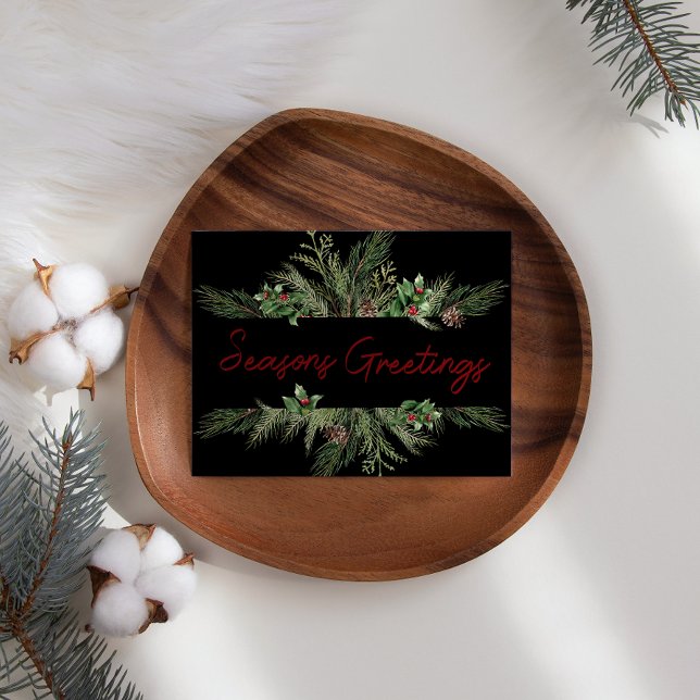 Pine Holly Script Vacances Affaires Carte de Noël (Créateur téléchargé)