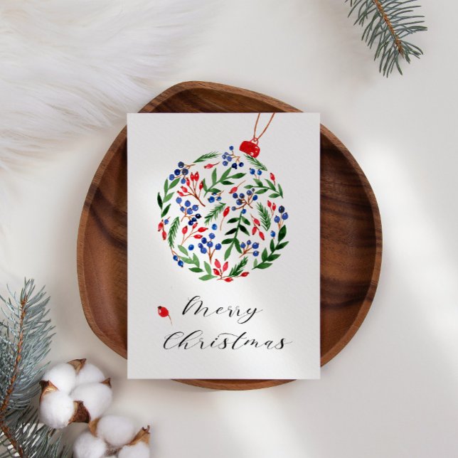 Pine Holly Wreath Business Christmas Holiday Card (Creator Uploaded)