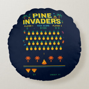 Pine Invaders-Pineapple Empire Retro Games Series Round Pillow