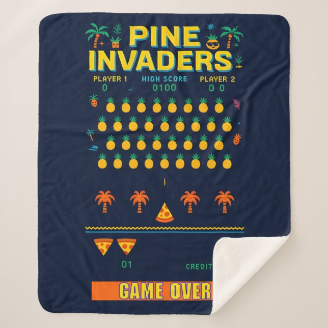 Pine Invaders-Pineapple Empire Retro Games Series Sherpa Blanket (Front)